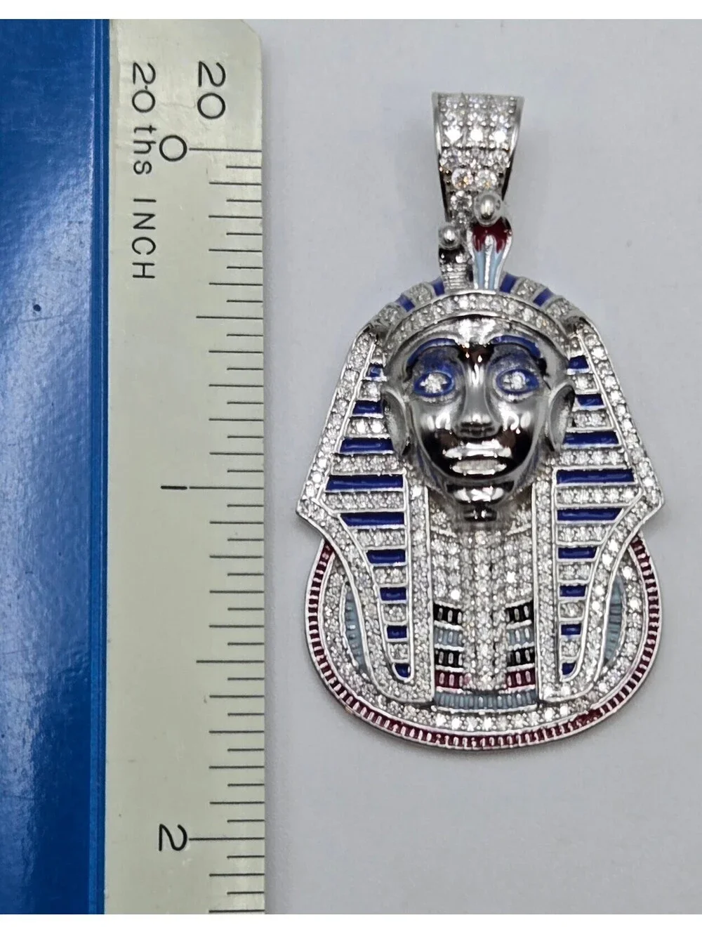 NEW 925 Sterling Silver VVS1 3.0ctw MOISSANITE Egyptian Pharaoh Pendant Enamel